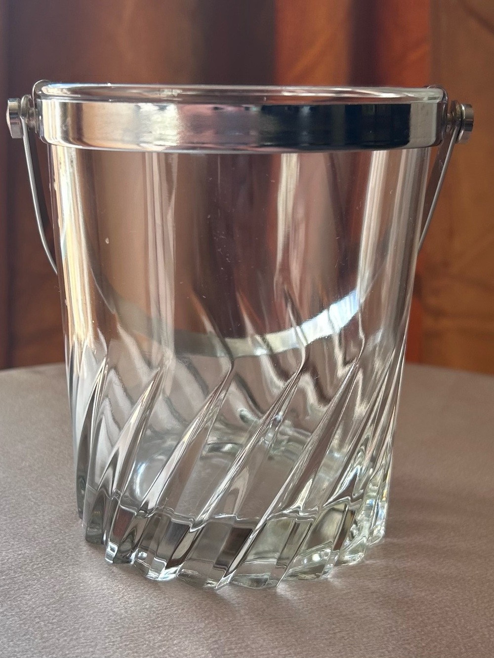 Vintage Glass Ice Bucket with Silver-Tone Handle